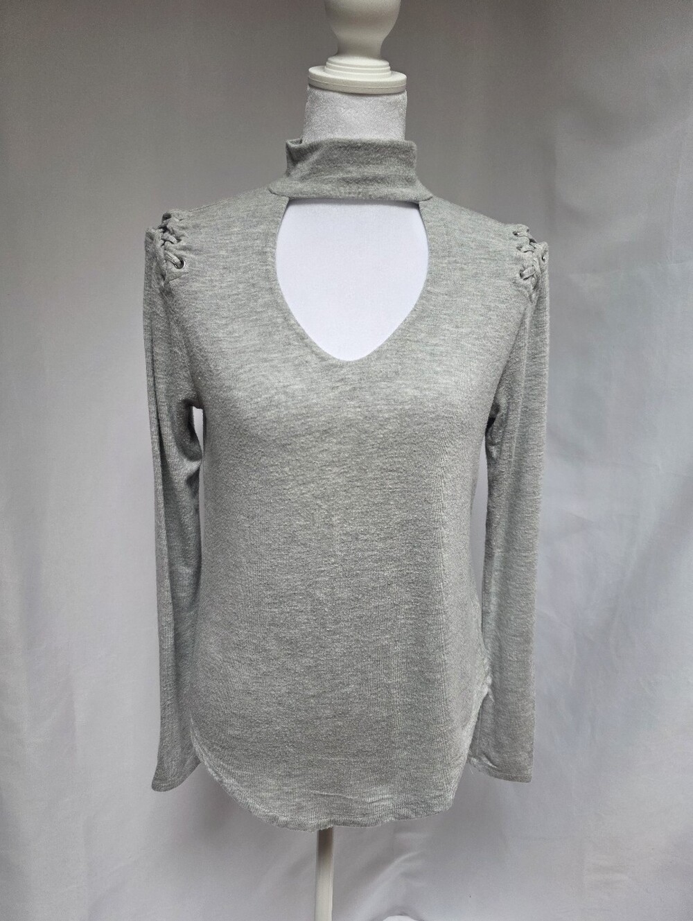 Generation Love Gray Lace Up Shoulder Mock Neck Top Small